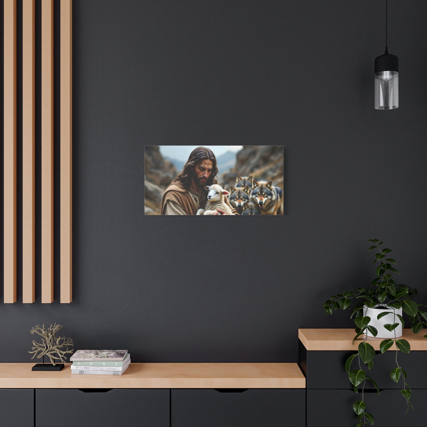 Faith Inspirational Matte Canvas Art - Jesus with Lamb and Wolves - Home Decor for Faith and Spirituality