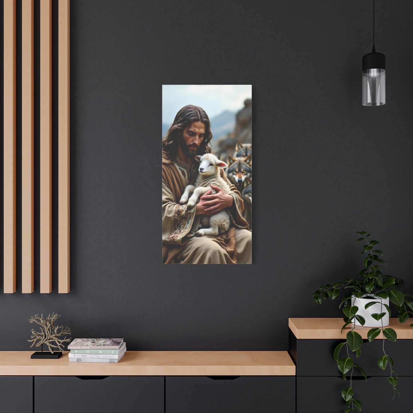 Faith Inspirational Matte Canvas Art - Jesus with Lamb and Wolves - Home Decor for Faith and Spirituality