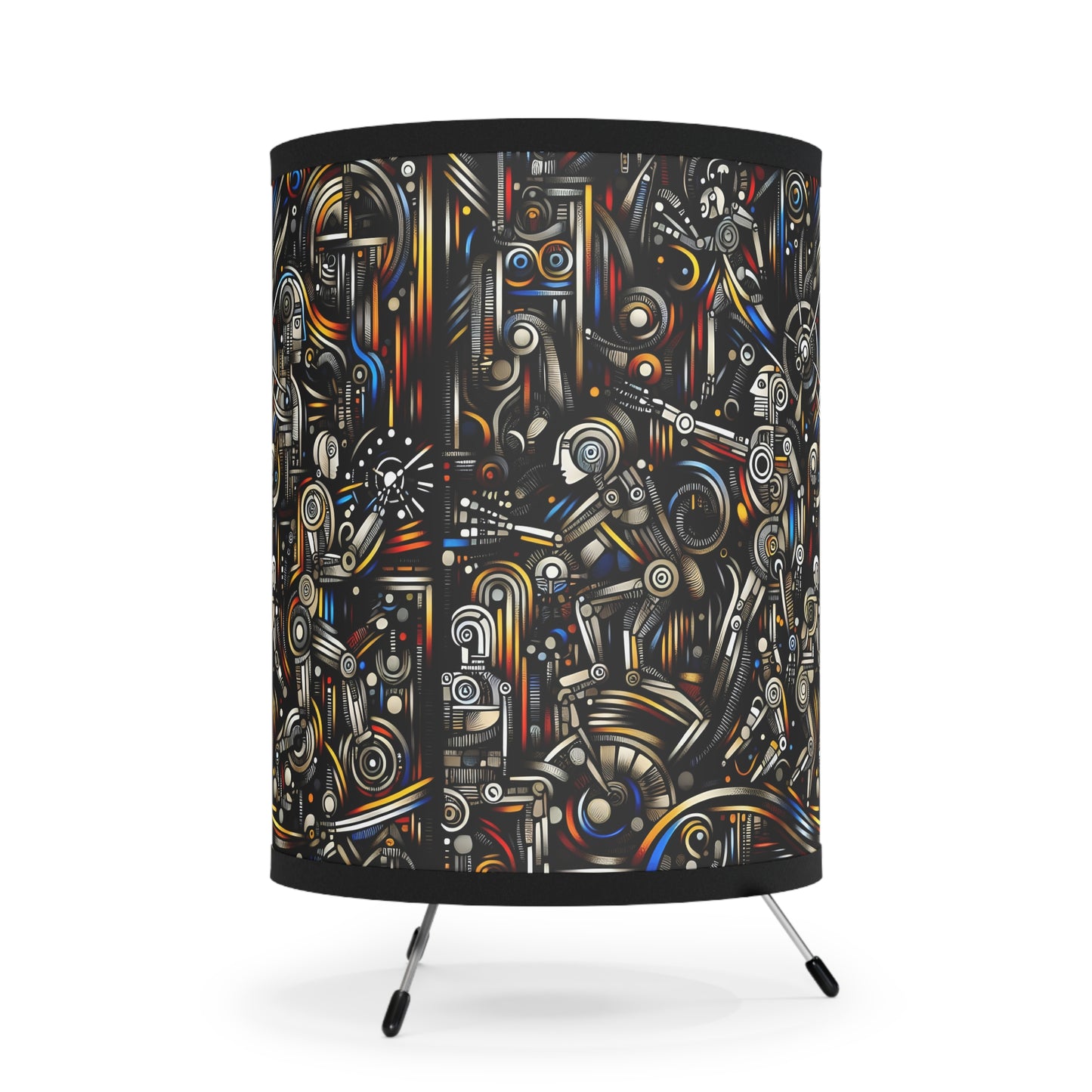 Robotz Artistic Tripod Lamp with Abstract High-Res Shade, Bohemian Home Decor, Unique Living Room Lighting, Modern Art Gift