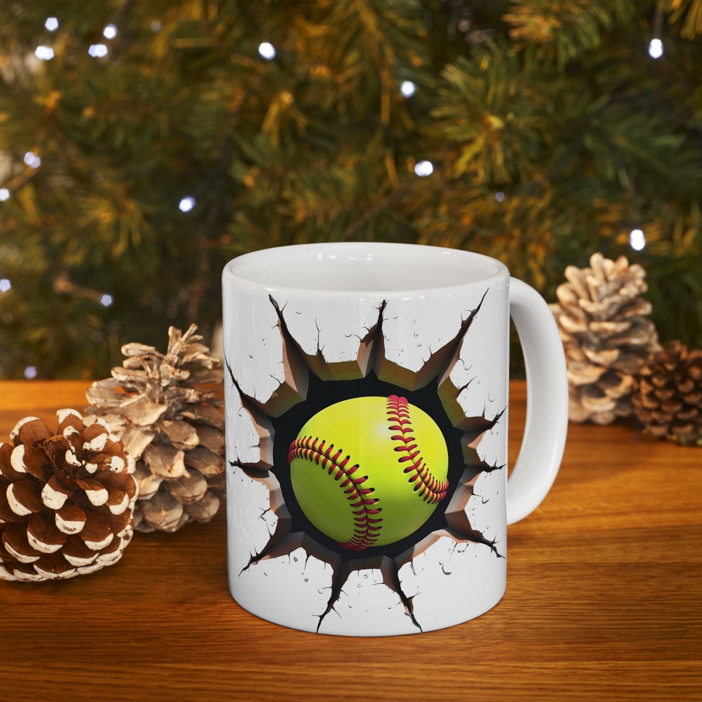Softball Breaking Through Ceramic Mug – Perfect for Passionate Softball Fans