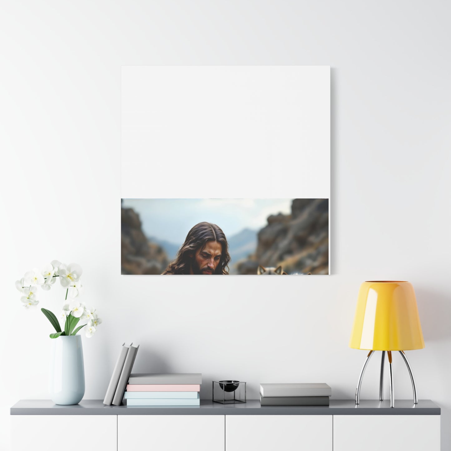 Faith Inspirational Matte Canvas Art - Jesus with Lamb and Wolves - Home Decor for Faith and Spirituality