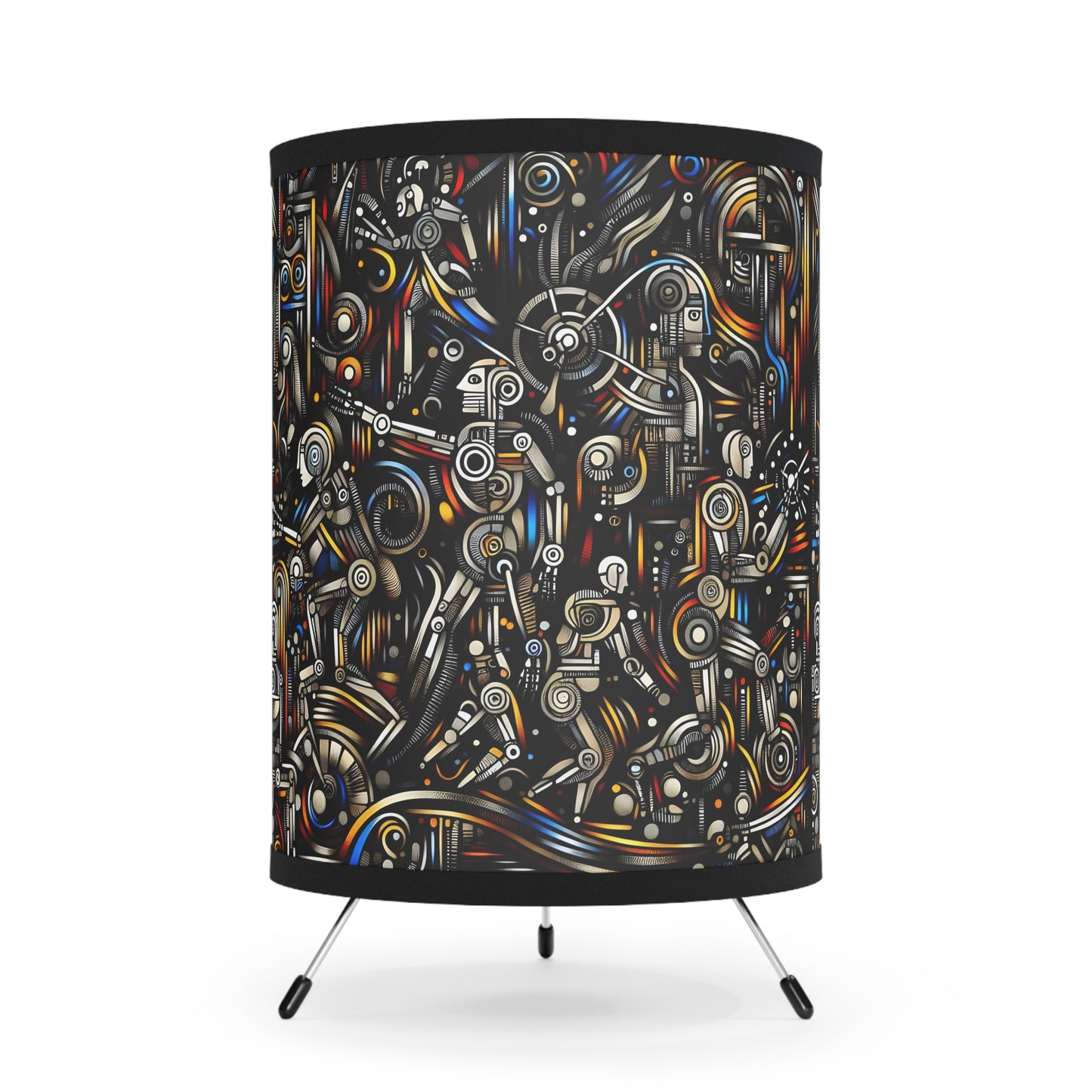 Robotz Artistic Tripod Lamp with Abstract High-Res Shade, Bohemian Home Decor, Unique Living Room Lighting, Modern Art Gift