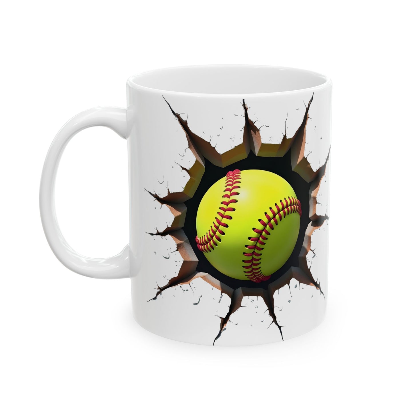 Softball Breaking Through Ceramic Mug – Perfect for Passionate Softball Fans