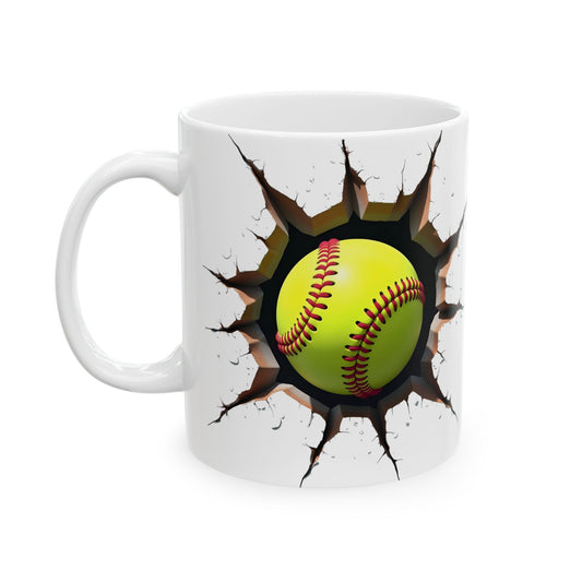 Softball Breaking Through Ceramic Mug – Perfect for Passionate Softball Fans