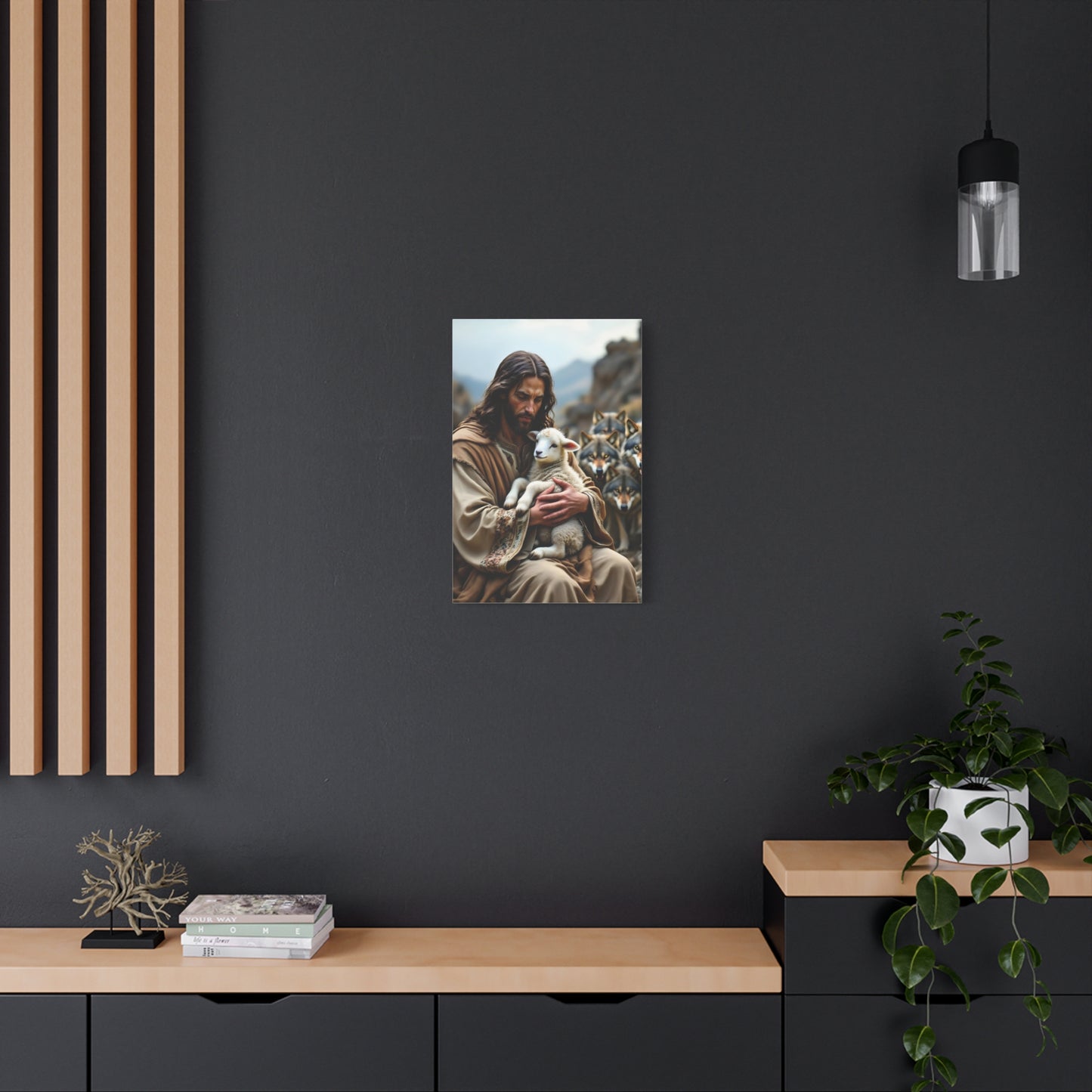 Faith Inspirational Matte Canvas Art - Jesus with Lamb and Wolves - Home Decor for Faith and Spirituality