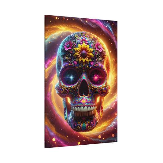 Colorful Sugar Skull Art Canvas | Psychedelic Wall Decor, Day of the Dead Art, Unique Gift, Home Decoration, Vibrant Artwork