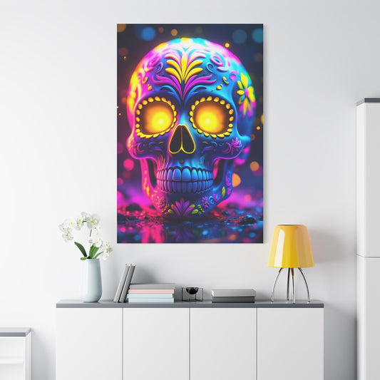 Colorful Sugar Skull Art Canvas | Psychedelic Wall Decor, Day of the Dead Art, Unique Gift, Home Decoration, Vibrant Artwork