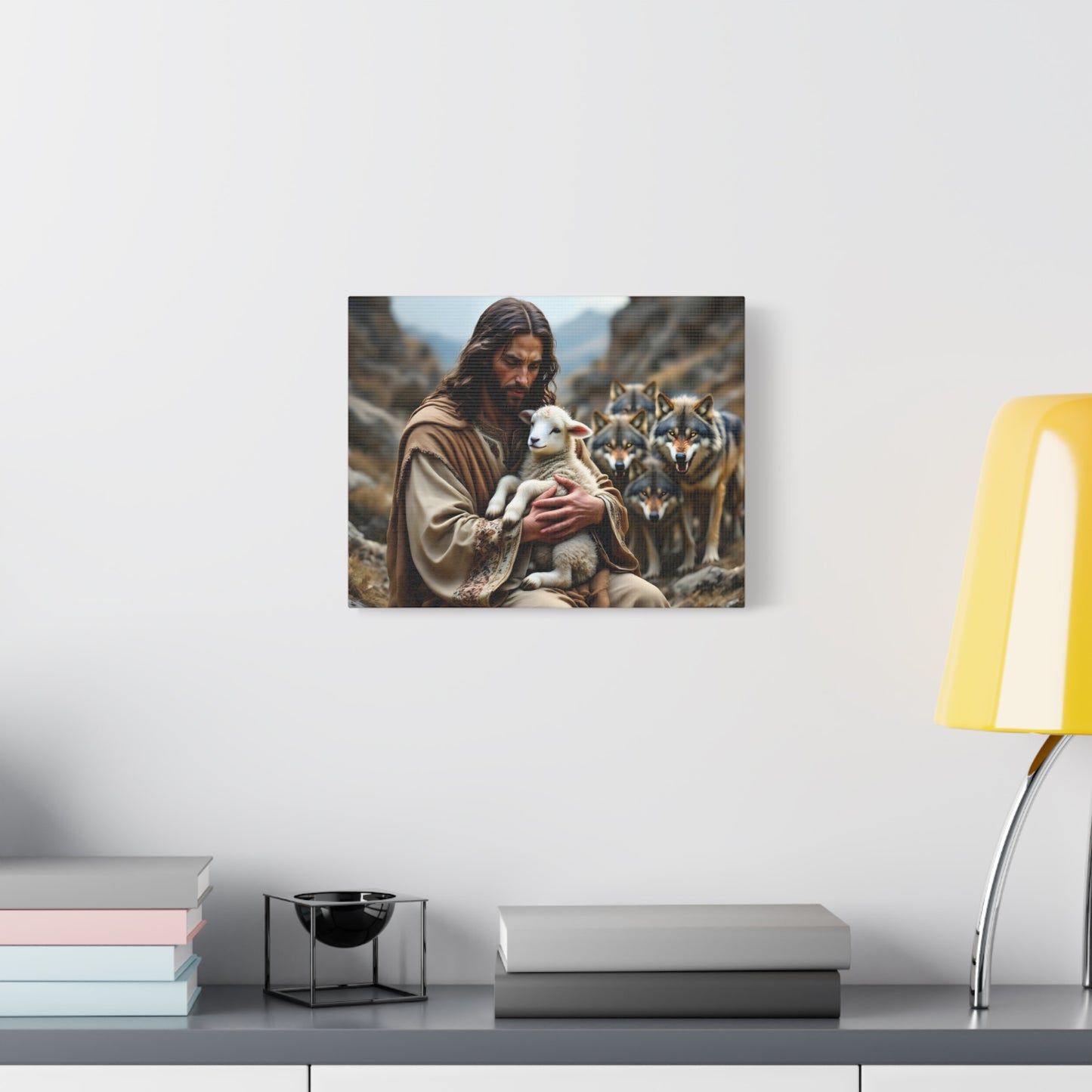 Faith Inspirational Matte Canvas Art - Jesus with Lamb and Wolves - Home Decor for Faith and Spirituality