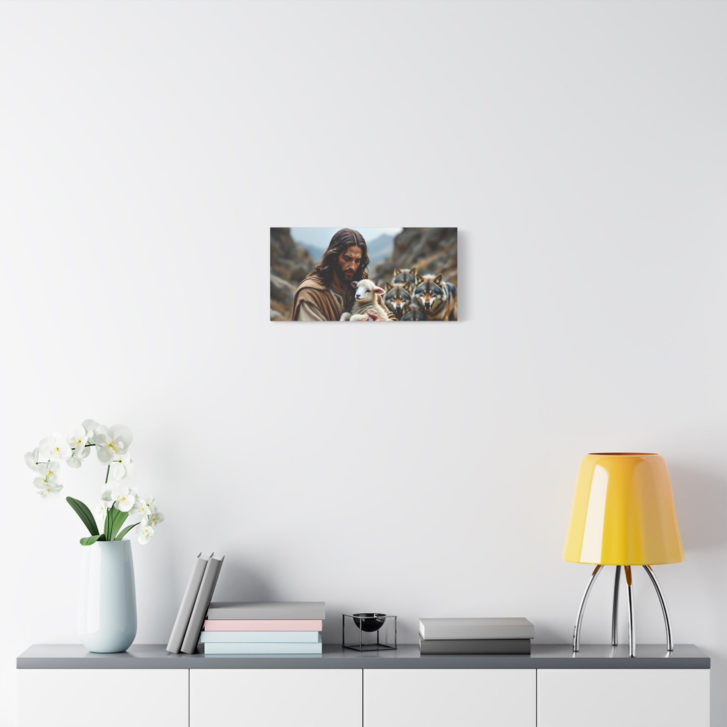 Faith Inspirational Matte Canvas Art - Jesus with Lamb and Wolves - Home Decor for Faith and Spirituality