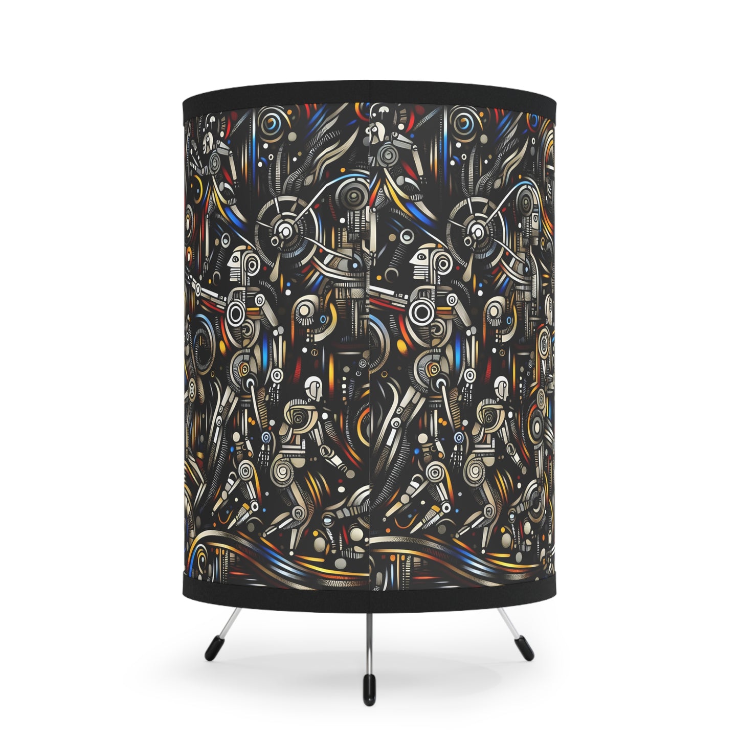 Robotz Artistic Tripod Lamp with Abstract High-Res Shade, Bohemian Home Decor, Unique Living Room Lighting, Modern Art Gift