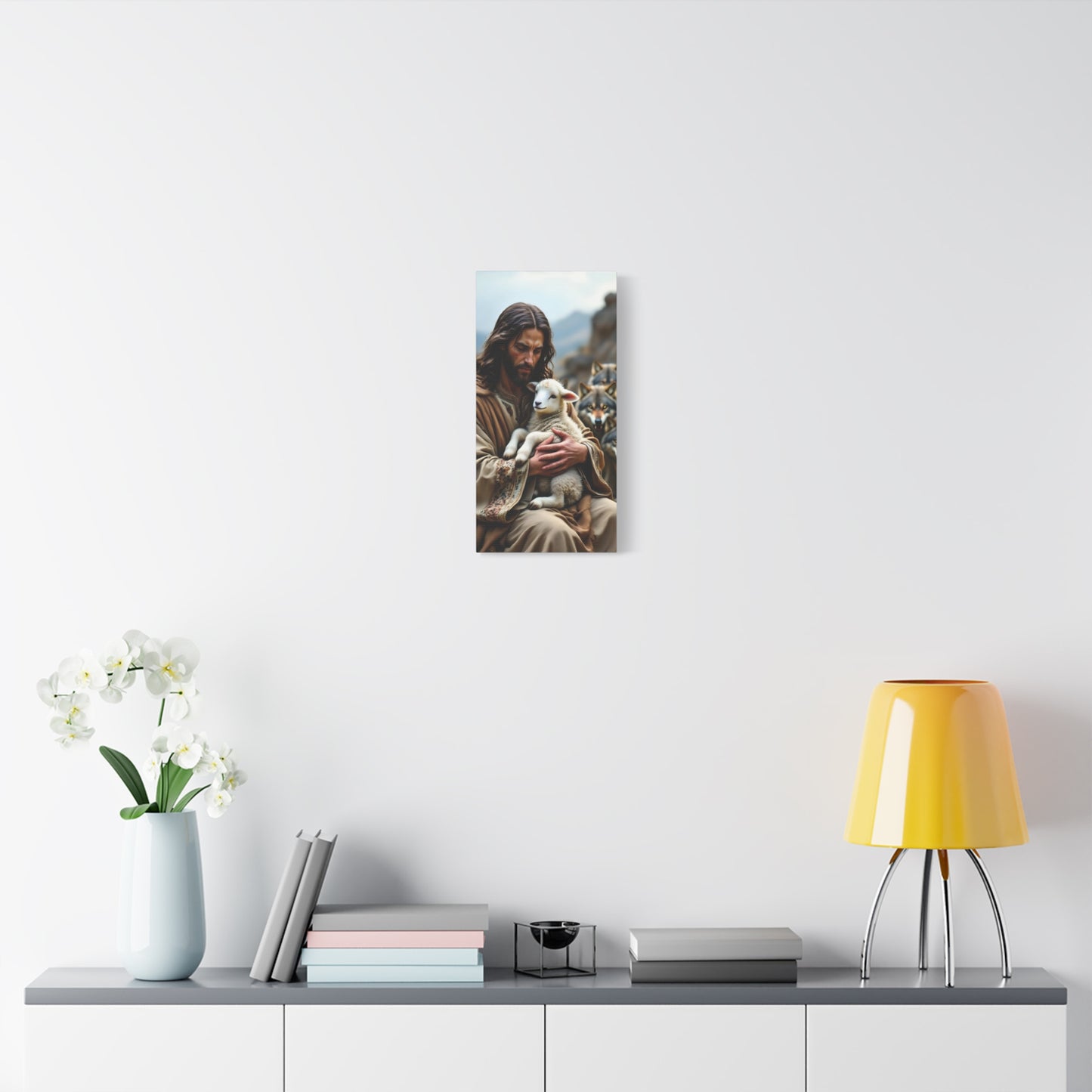 Faith Inspirational Matte Canvas Art - Jesus with Lamb and Wolves - Home Decor for Faith and Spirituality