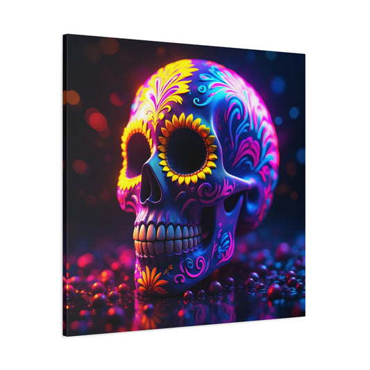 Colorful Sugar Skull Art Canvas | Psychedelic Wall Decor, Day of the Dead Art, Unique Gift, Home Decoration, Vibrant Artwork