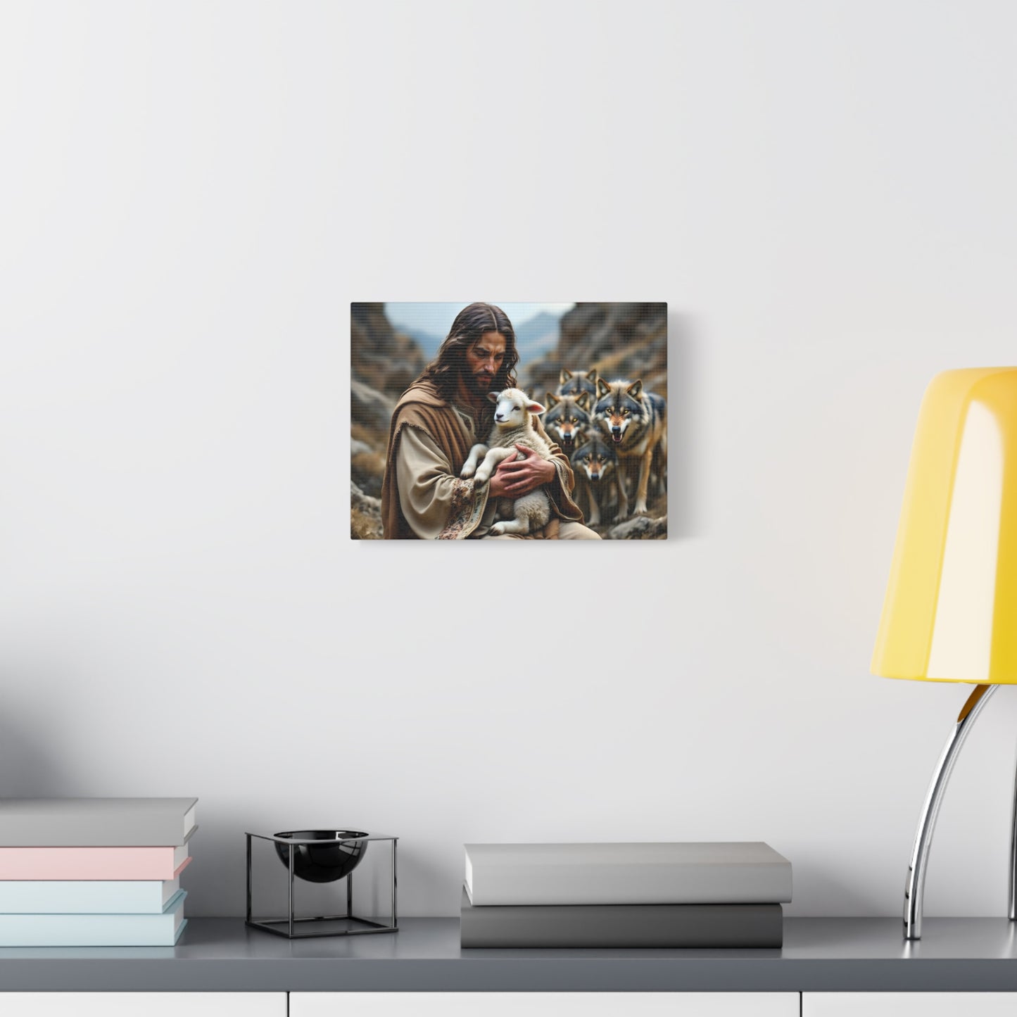 Faith Inspirational Matte Canvas Art - Jesus with Lamb and Wolves - Home Decor for Faith and Spirituality