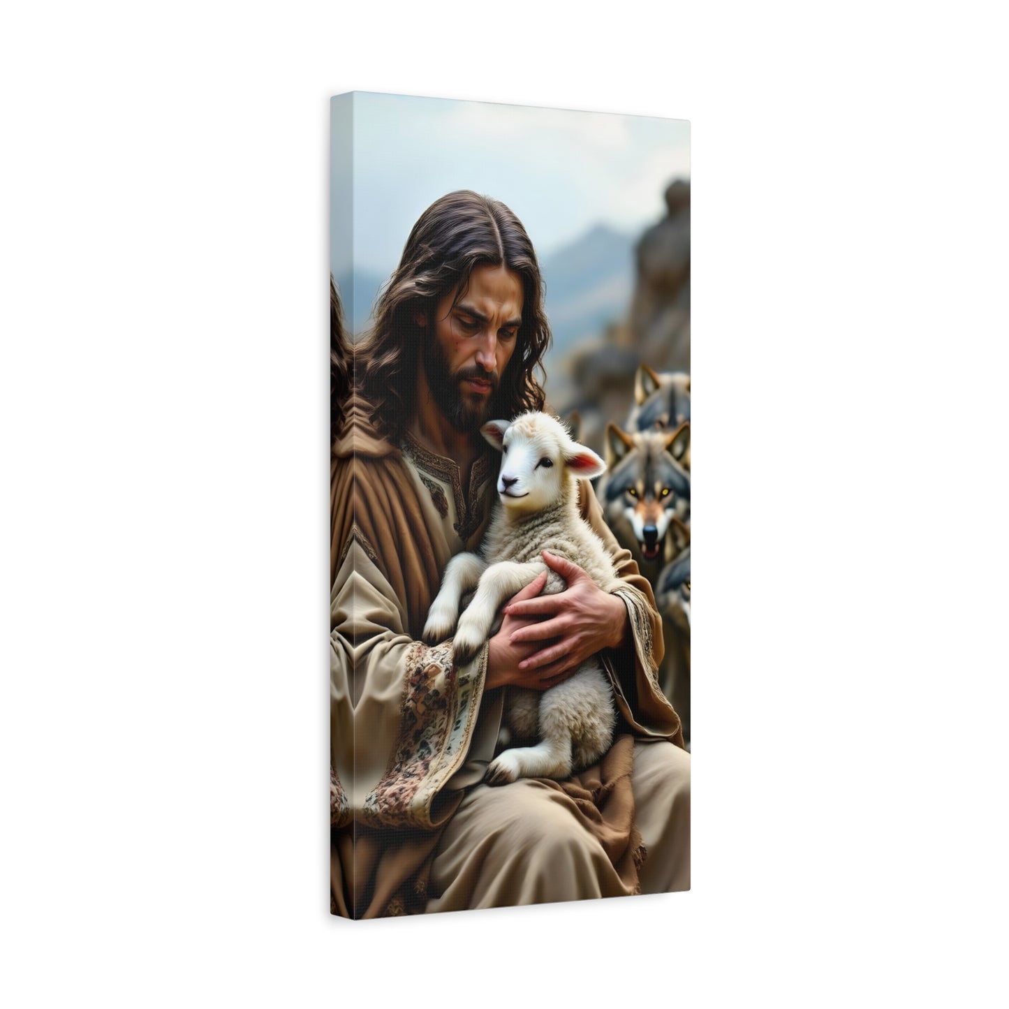Faith Inspirational Matte Canvas Art - Jesus with Lamb and Wolves - Home Decor for Faith and Spirituality
