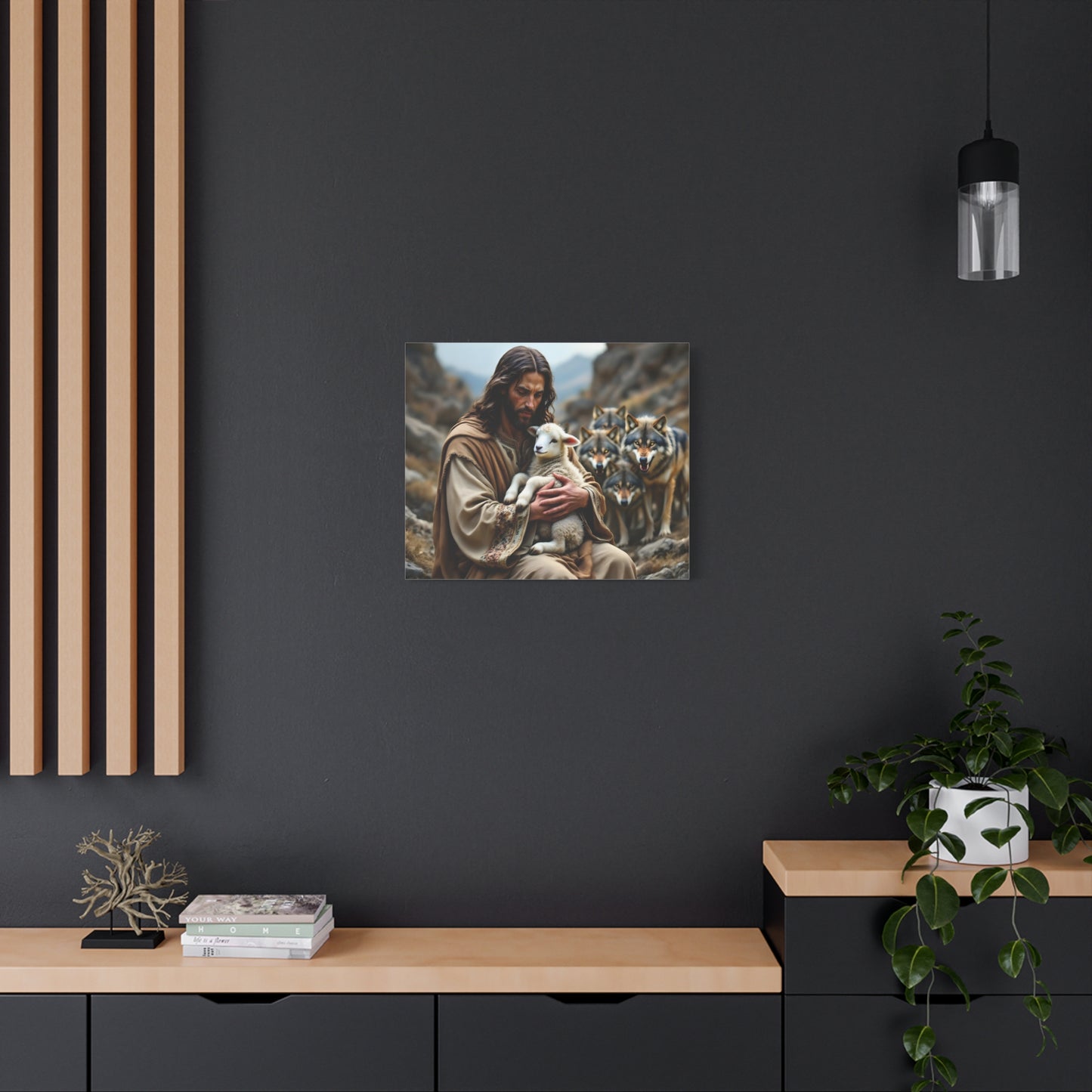 Faith Inspirational Matte Canvas Art - Jesus with Lamb and Wolves - Home Decor for Faith and Spirituality