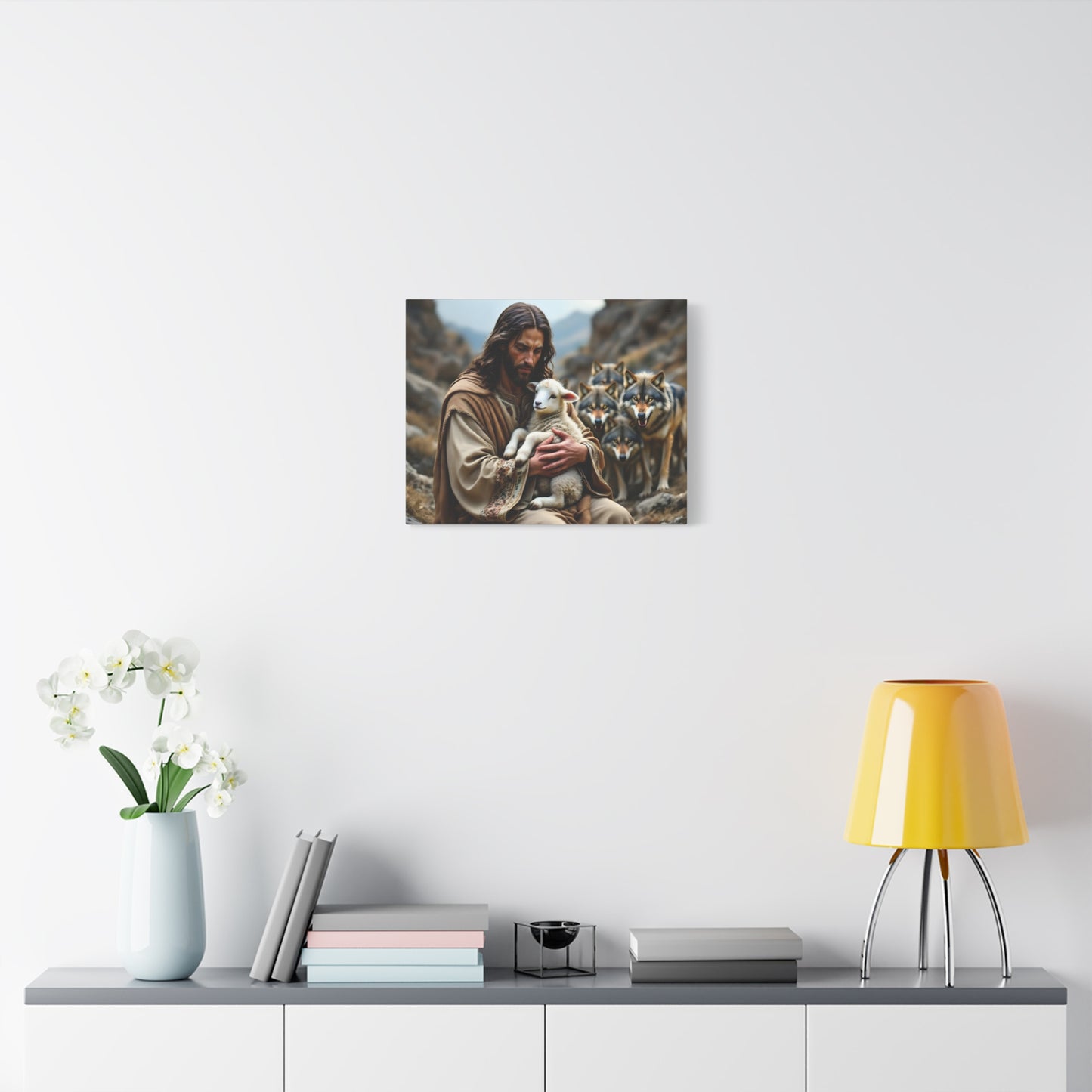 Faith Inspirational Matte Canvas Art - Jesus with Lamb and Wolves - Home Decor for Faith and Spirituality