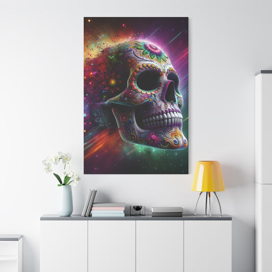 Colorful Sugar Skull Art Canvas | Psychedelic Wall Decor, Day of the Dead Art, Unique Gift, Home Decoration, Vibrant Artwork