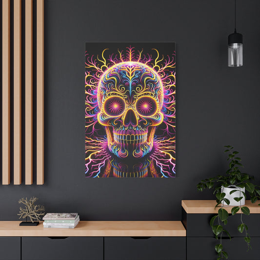 Colorful Sugar Skull Art Canvas | Psychedelic Wall Decor, Day of the Dead Art, Unique Gift, Home Decoration, Vibrant Artwork
