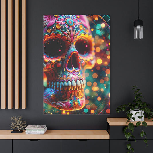 Colorful Sugar Skull Art Canvas | Psychedelic Wall Decor, Day of the Dead Art, Unique Gift, Home Decoration, Vibrant Artwork