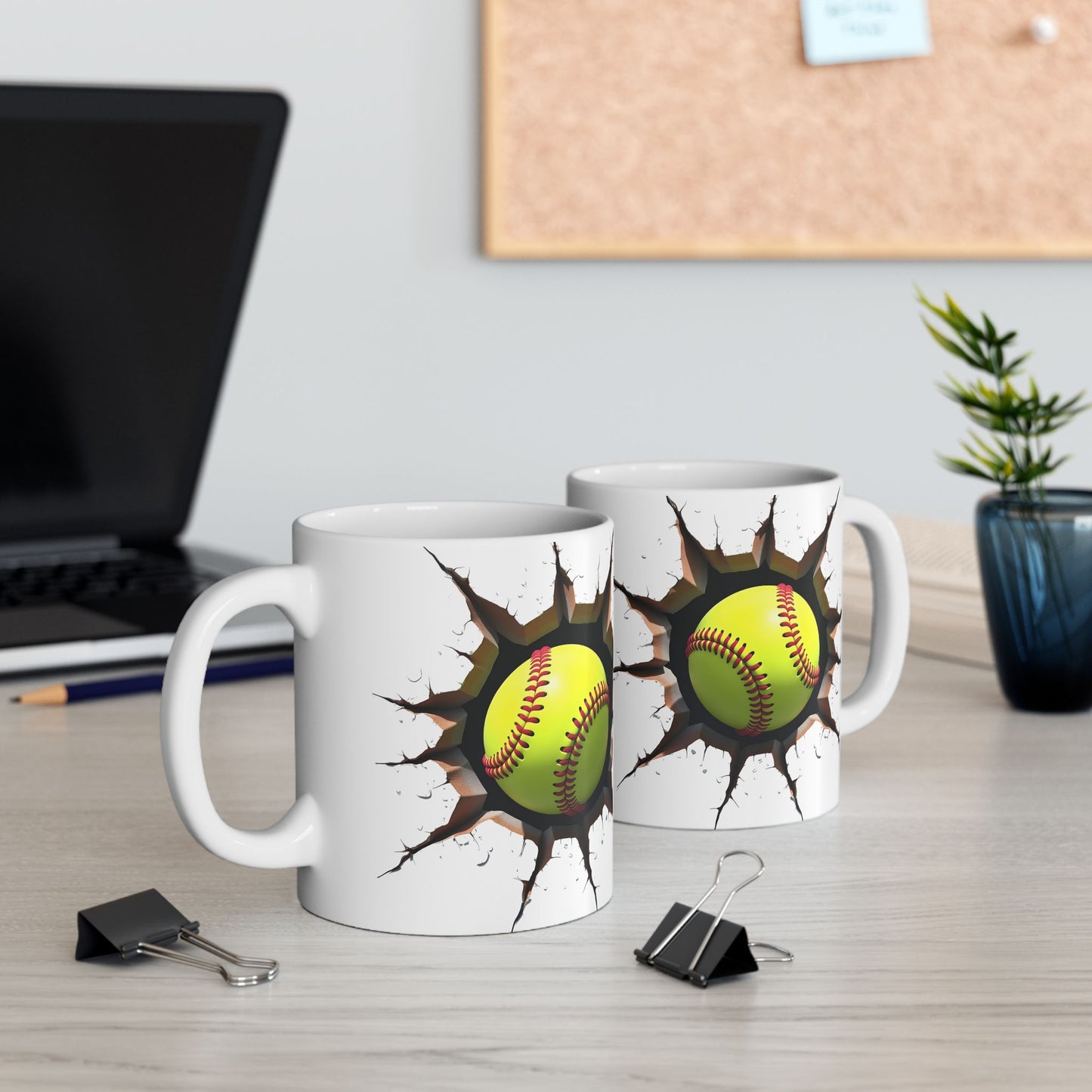 Softball Breaking Through Ceramic Mug – Perfect for Passionate Softball Fans