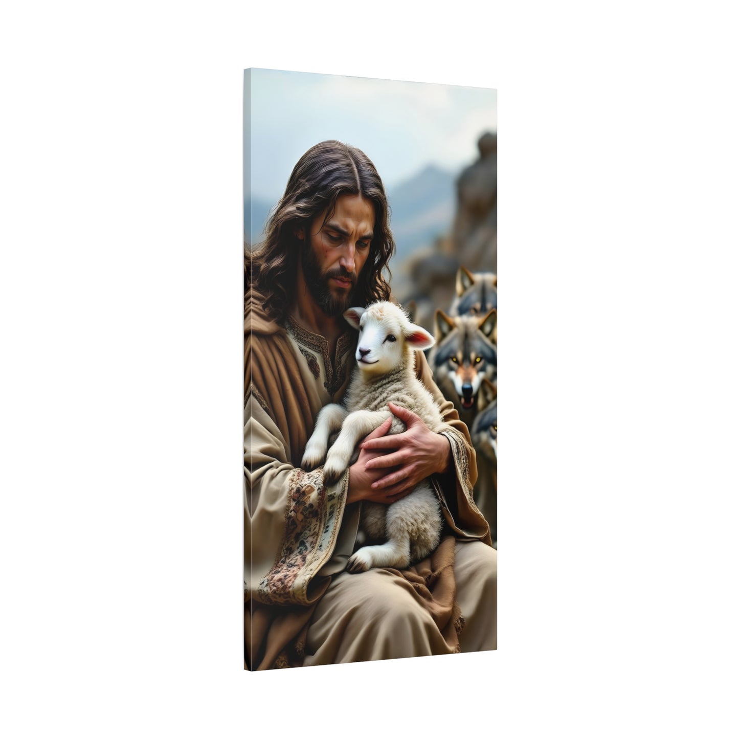 Faith Inspirational Matte Canvas Art - Jesus with Lamb and Wolves - Home Decor for Faith and Spirituality
