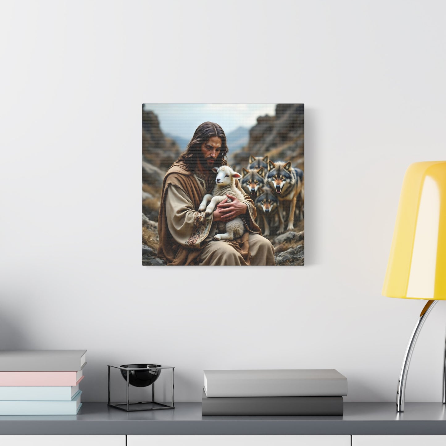 Faith Inspirational Matte Canvas Art - Jesus with Lamb and Wolves - Home Decor for Faith and Spirituality