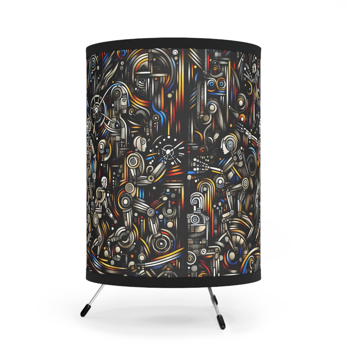 Robotz Artistic Tripod Lamp with Abstract High-Res Shade, Bohemian Home Decor, Unique Living Room Lighting, Modern Art Gift