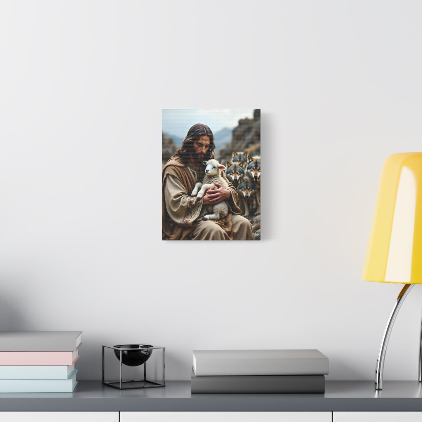 Faith Inspirational Matte Canvas Art - Jesus with Lamb and Wolves - Home Decor for Faith and Spirituality