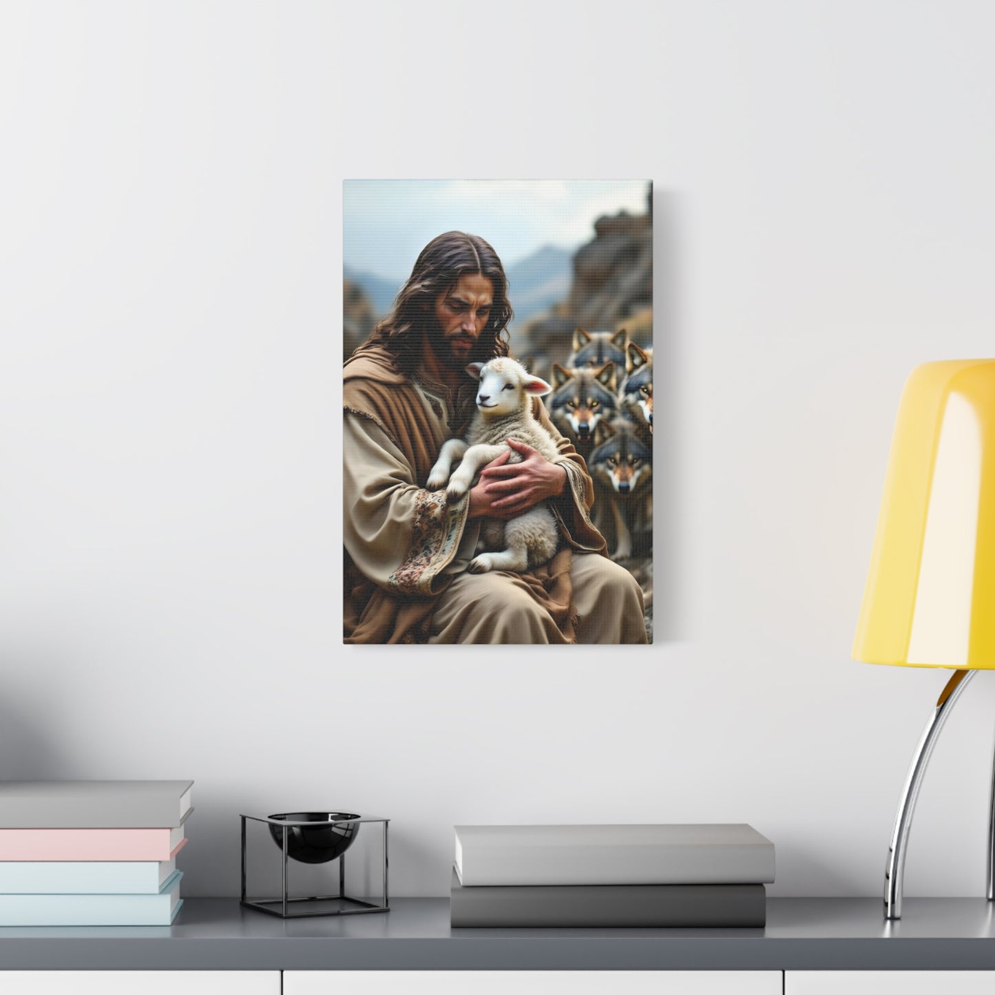Faith Inspirational Matte Canvas Art - Jesus with Lamb and Wolves - Home Decor for Faith and Spirituality