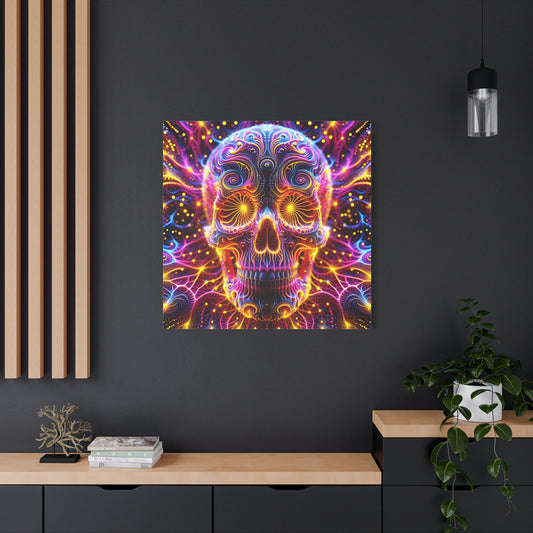 Colorful Sugar Skull Art Canvas | Psychedelic Wall Decor, Day of the Dead Art, Unique Gift, Home Decoration, Vibrant Artwork