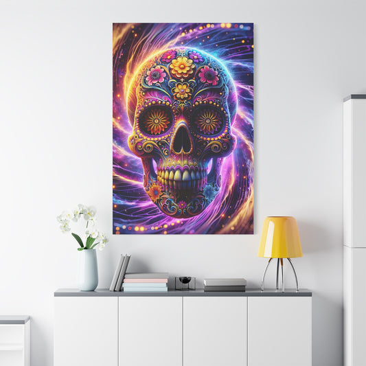 Colorful Sugar Skull Art Canvas | Psychedelic Wall Decor, Day of the Dead Art, Unique Gift, Home Decoration, Vibrant Artwork