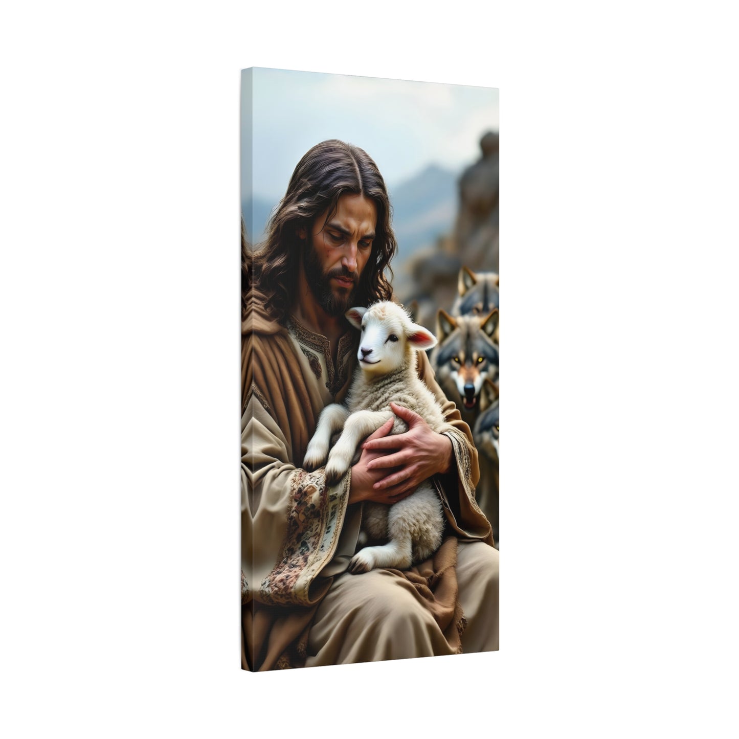 Faith Inspirational Matte Canvas Art - Jesus with Lamb and Wolves - Home Decor for Faith and Spirituality