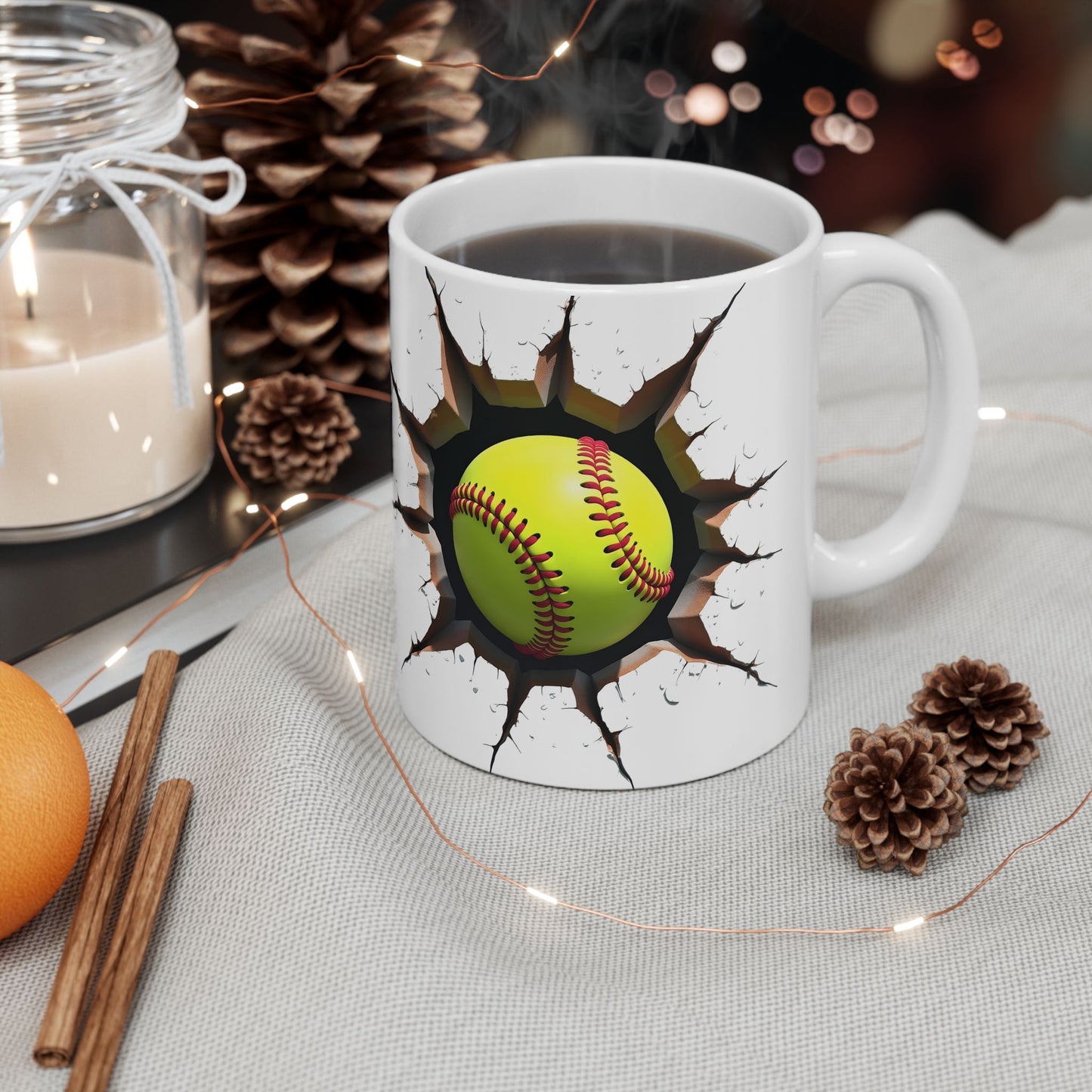 Softball Breaking Through Ceramic Mug – Perfect for Passionate Softball Fans