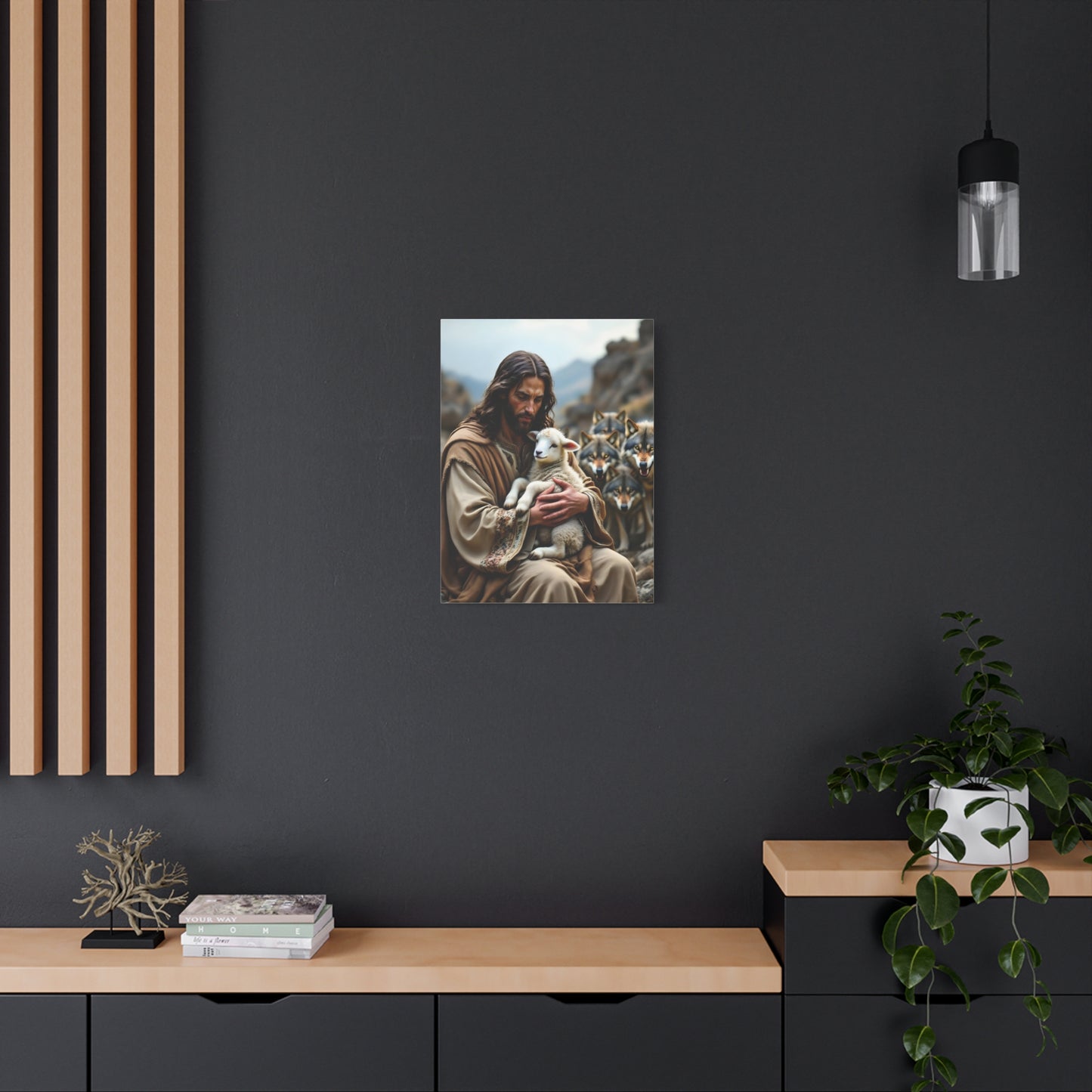 Faith Inspirational Matte Canvas Art - Jesus with Lamb and Wolves - Home Decor for Faith and Spirituality