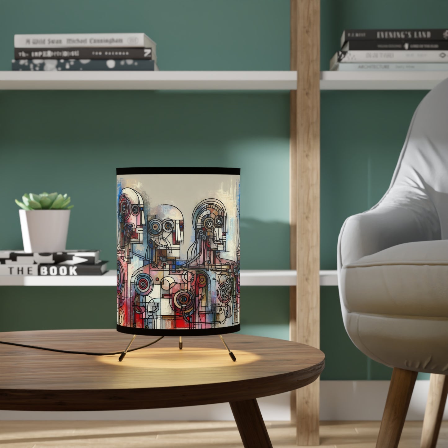 Robotz Artistic Tripod Lamp High-Res Printed Shade, Modern Home Decor, Unique Lighting, Gift for Art Lovers