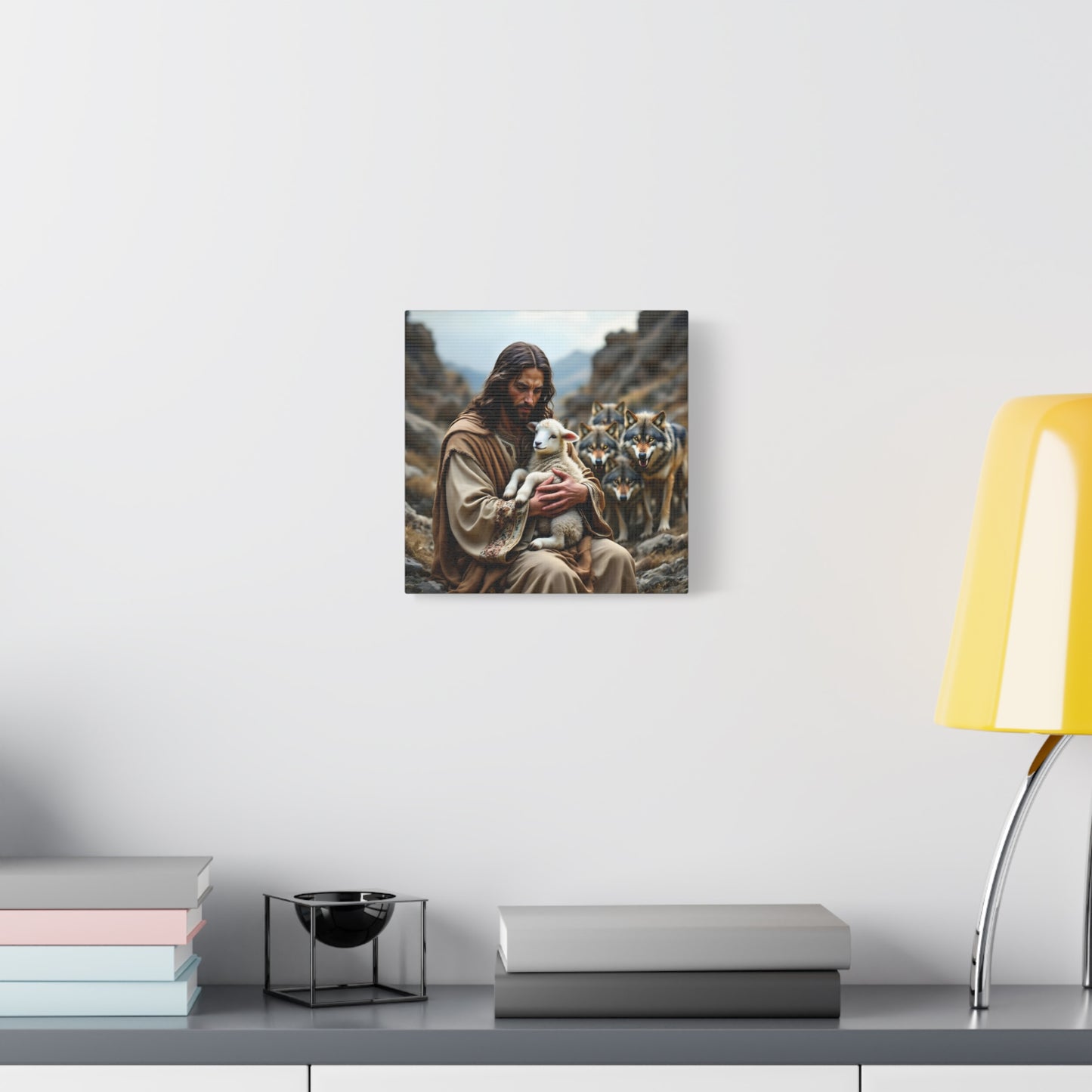 Faith Inspirational Matte Canvas Art - Jesus with Lamb and Wolves - Home Decor for Faith and Spirituality