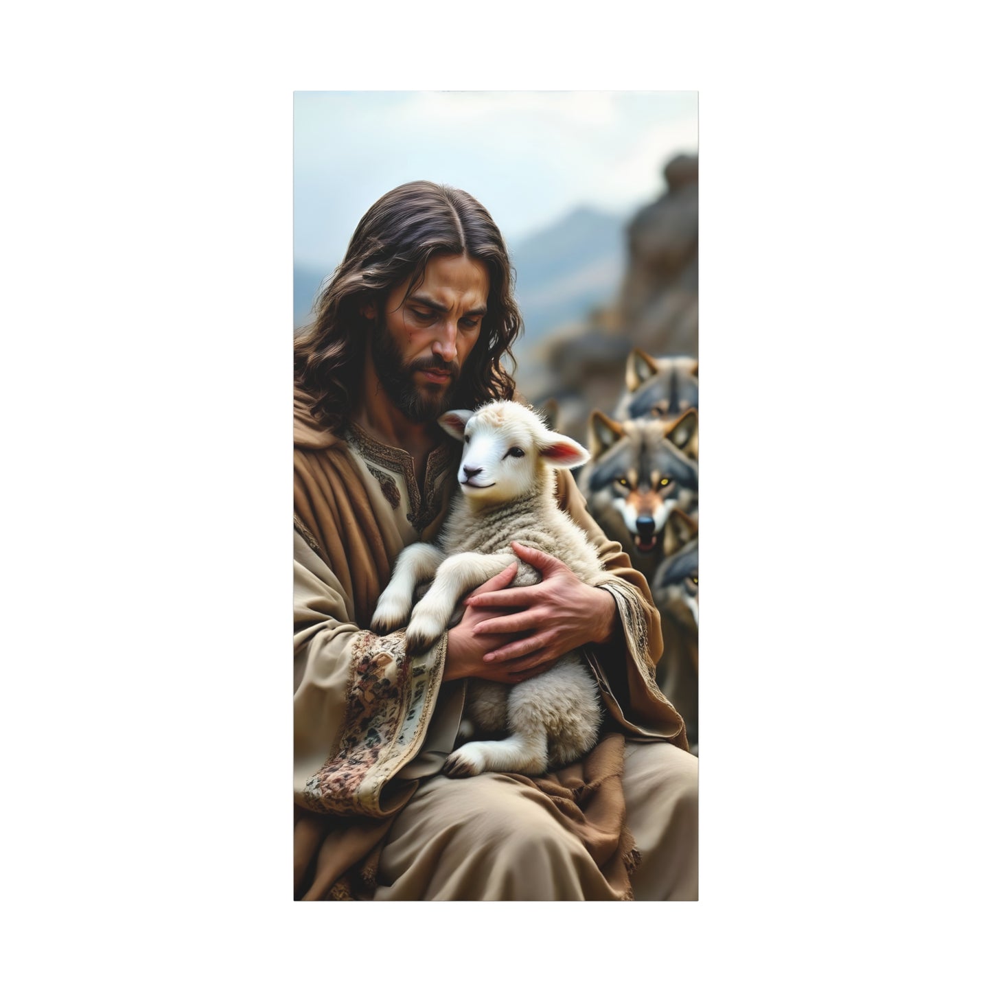 Faith Inspirational Matte Canvas Art - Jesus with Lamb and Wolves - Home Decor for Faith and Spirituality