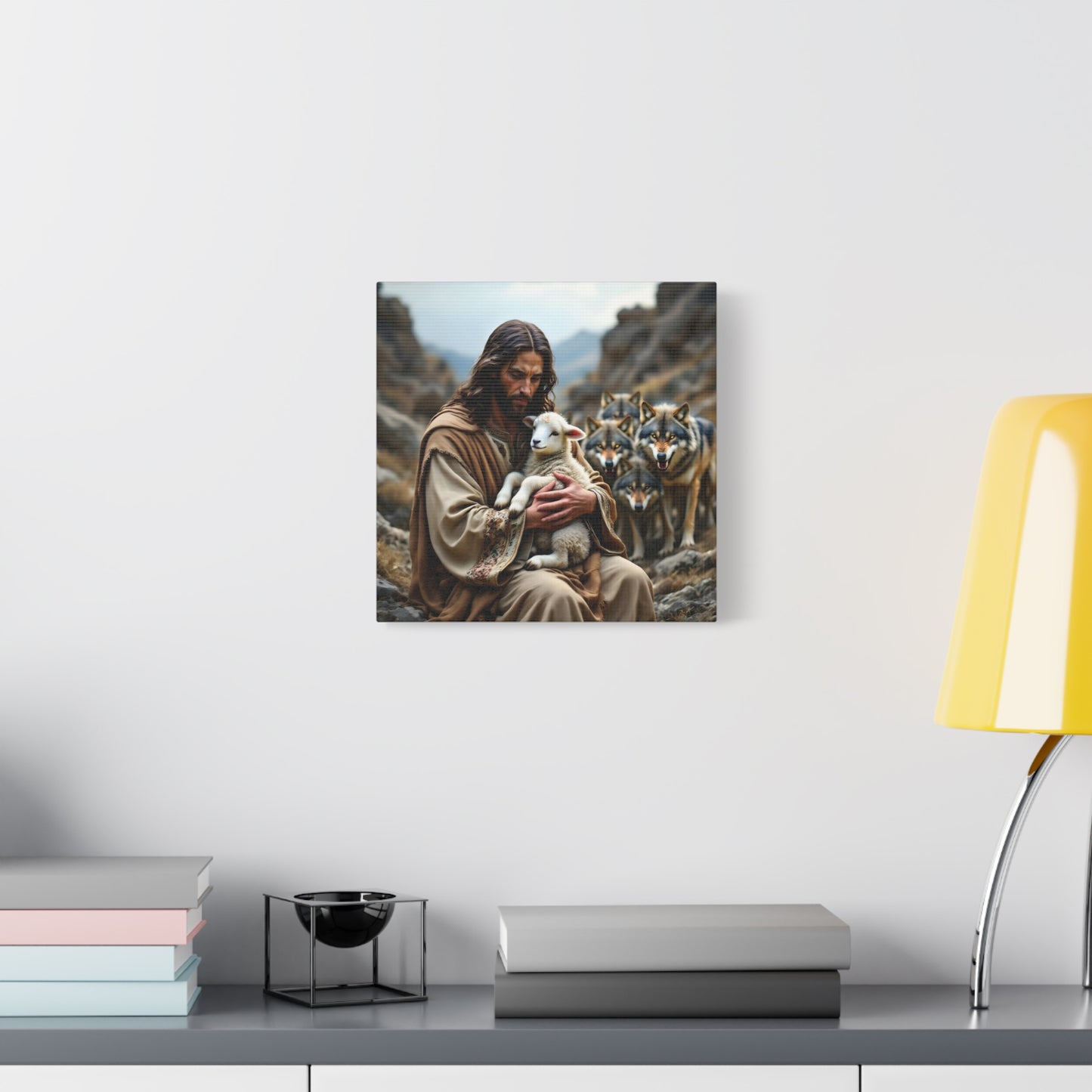 Faith Inspirational Matte Canvas Art - Jesus with Lamb and Wolves - Home Decor for Faith and Spirituality