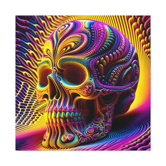 Colorful Sugar Skull Art Canvas | Psychedelic Wall Decor, Day of the Dead Art, Unique Gift, Home Decoration, Vibrant Artwork