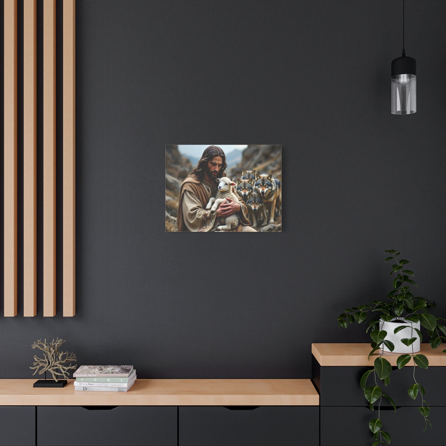 Faith Inspirational Matte Canvas Art - Jesus with Lamb and Wolves - Home Decor for Faith and Spirituality