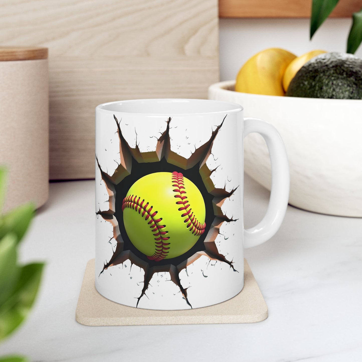 Softball Breaking Through Ceramic Mug – Perfect for Passionate Softball Fans