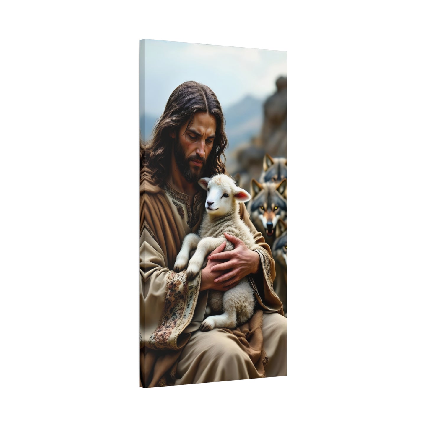 Faith Inspirational Matte Canvas Art - Jesus with Lamb and Wolves - Home Decor for Faith and Spirituality