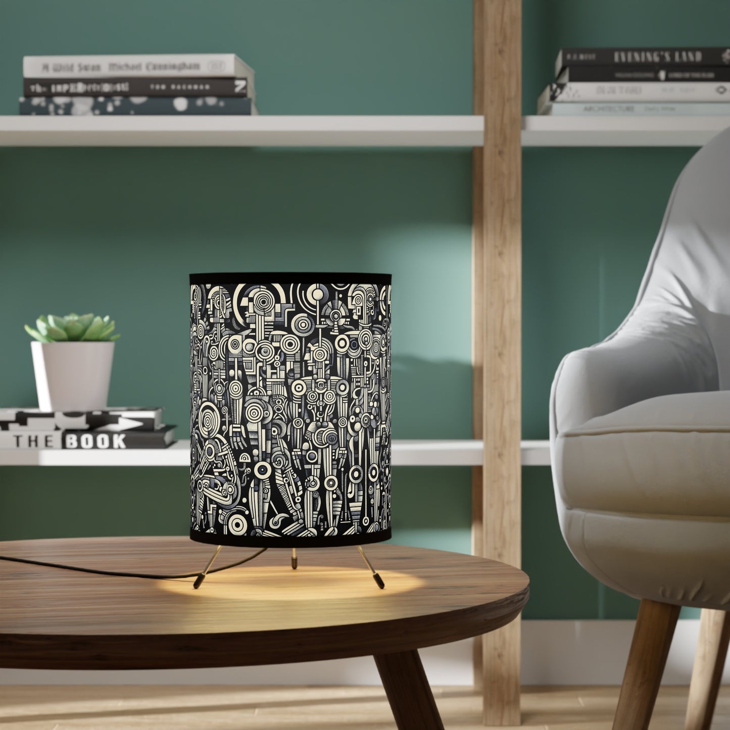Robotz Artistic Tripod Lamp, Modern Home Decor, Unique Lighting, Gift for Art Lovers, Contemporary Style, High-Res Printed Shade