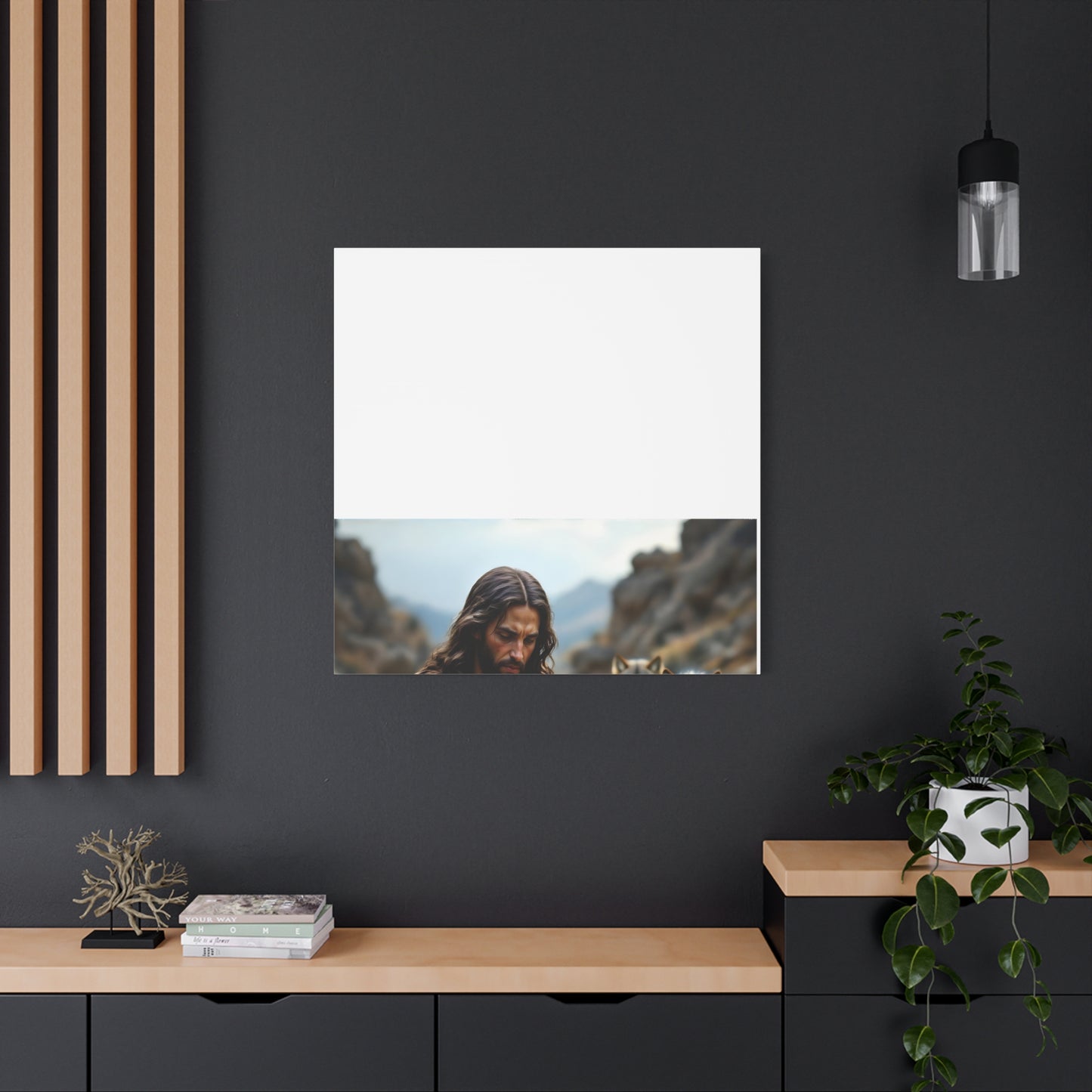 Faith Inspirational Matte Canvas Art - Jesus with Lamb and Wolves - Home Decor for Faith and Spirituality