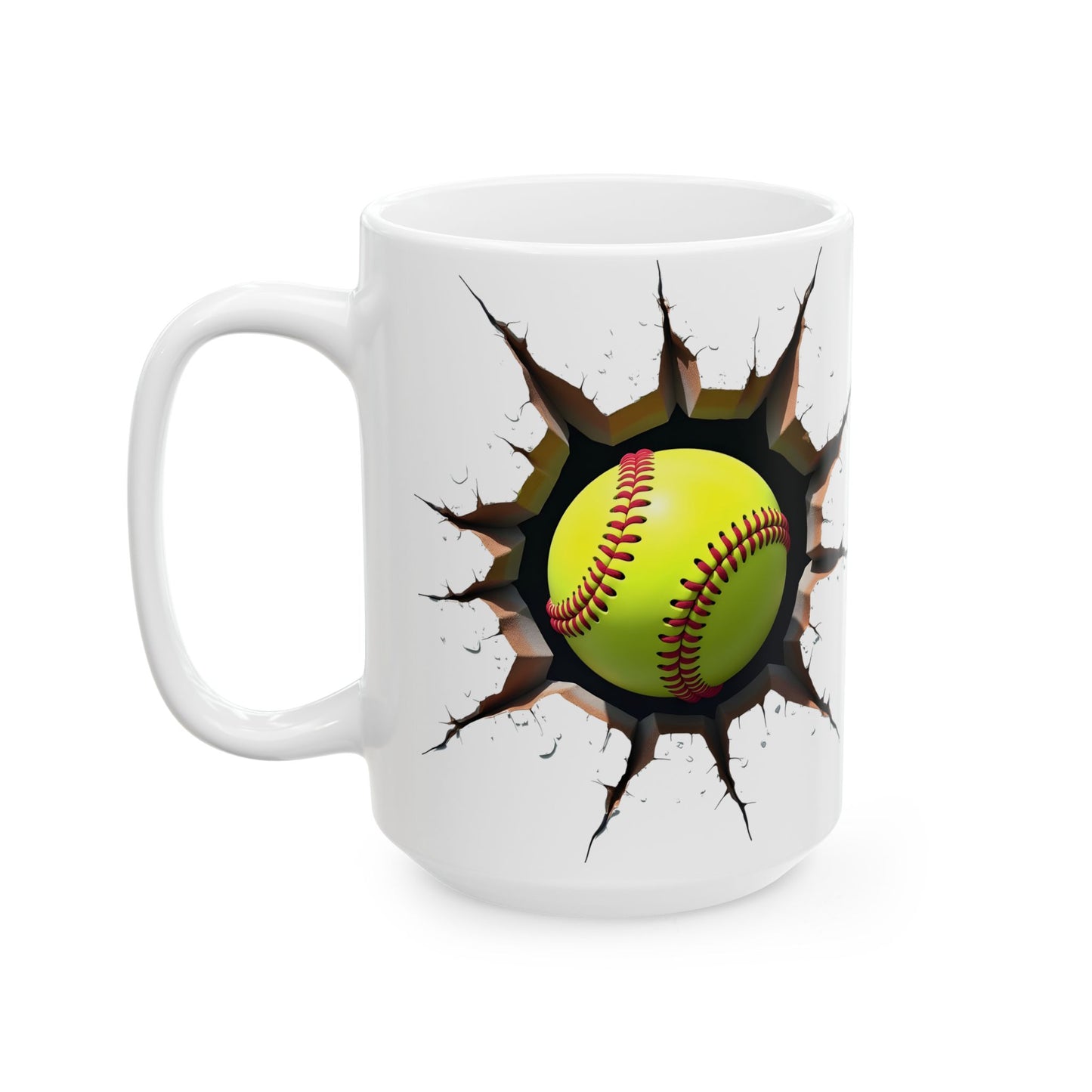 Softball Breaking Through Ceramic Mug – Perfect for Passionate Softball Fans