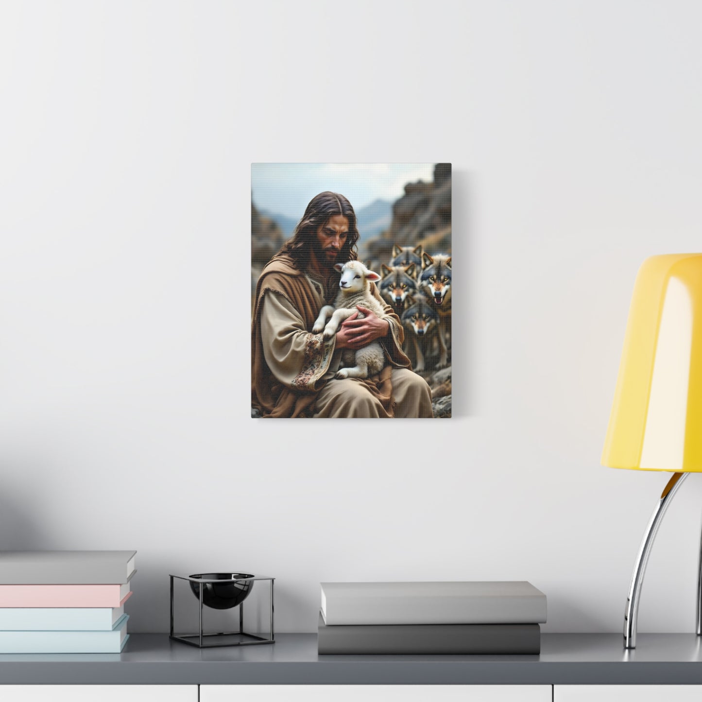 Faith Inspirational Matte Canvas Art - Jesus with Lamb and Wolves - Home Decor for Faith and Spirituality