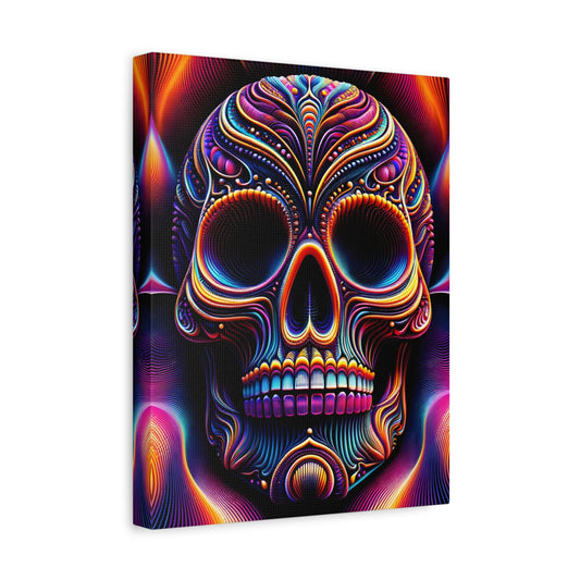 Colorful Sugar Skull Art Canvas | Psychedelic Wall Decor, Day of the Dead Art, Unique Gift, Home Decoration, Vibrant Artwork