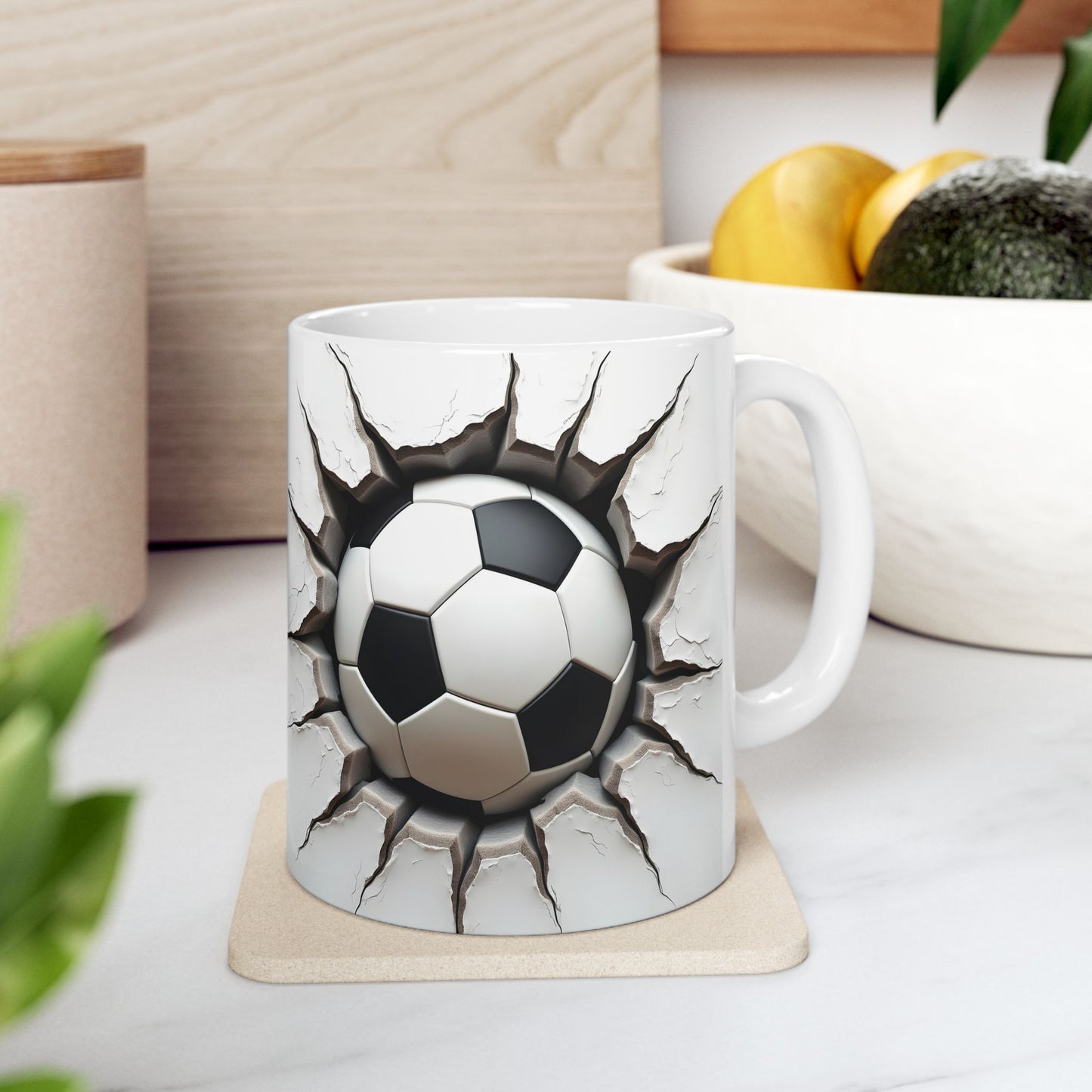 Cracked Soccer Ball Ceramic Mug, Perfect for Sports Fans & Gift for Soccer Enthusiasts