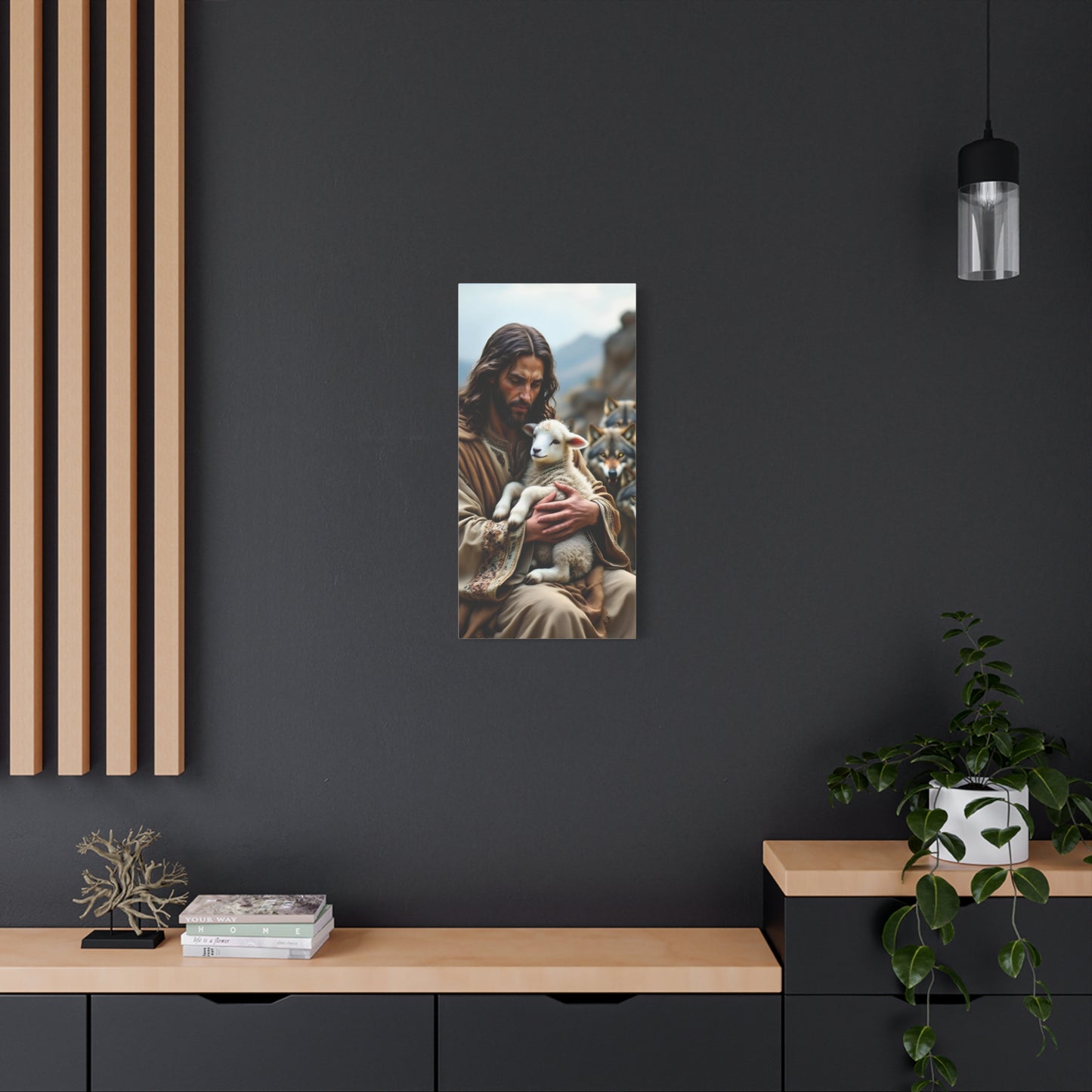 Faith Inspirational Matte Canvas Art - Jesus with Lamb and Wolves - Home Decor for Faith and Spirituality