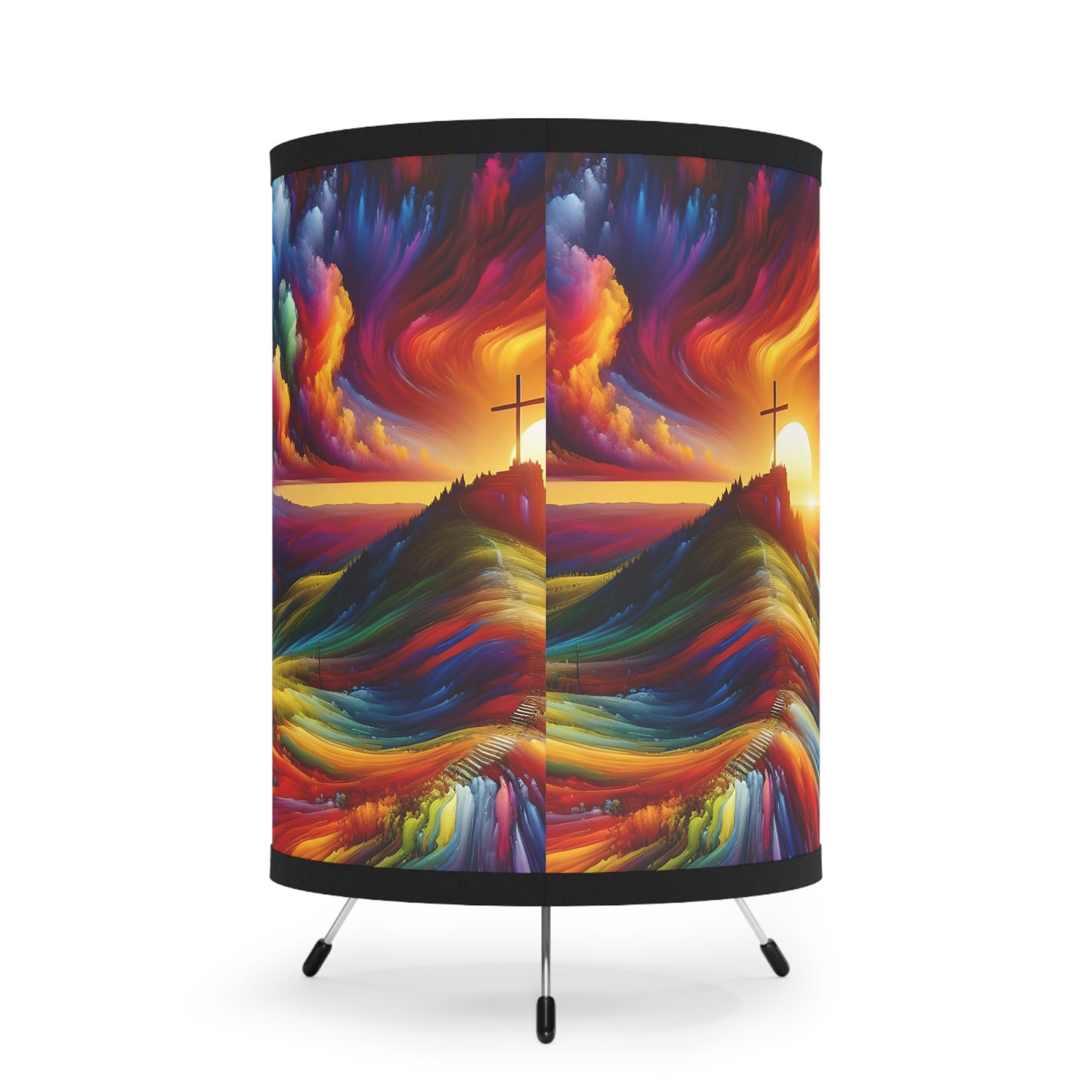 Faith Colorful Landscape Tripod Lamp, Bohemian Home Decor, Unique Bedroom Lighting, Artistic Gift